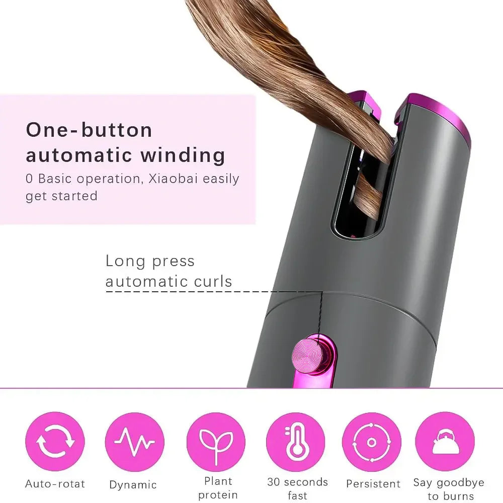 "Cordless Automatic Hair Curler - Fast Heat & Adjustable Temp"