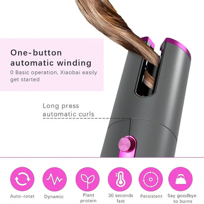 "Cordless Automatic Hair Curler - Fast Heat & Adjustable Temp"
