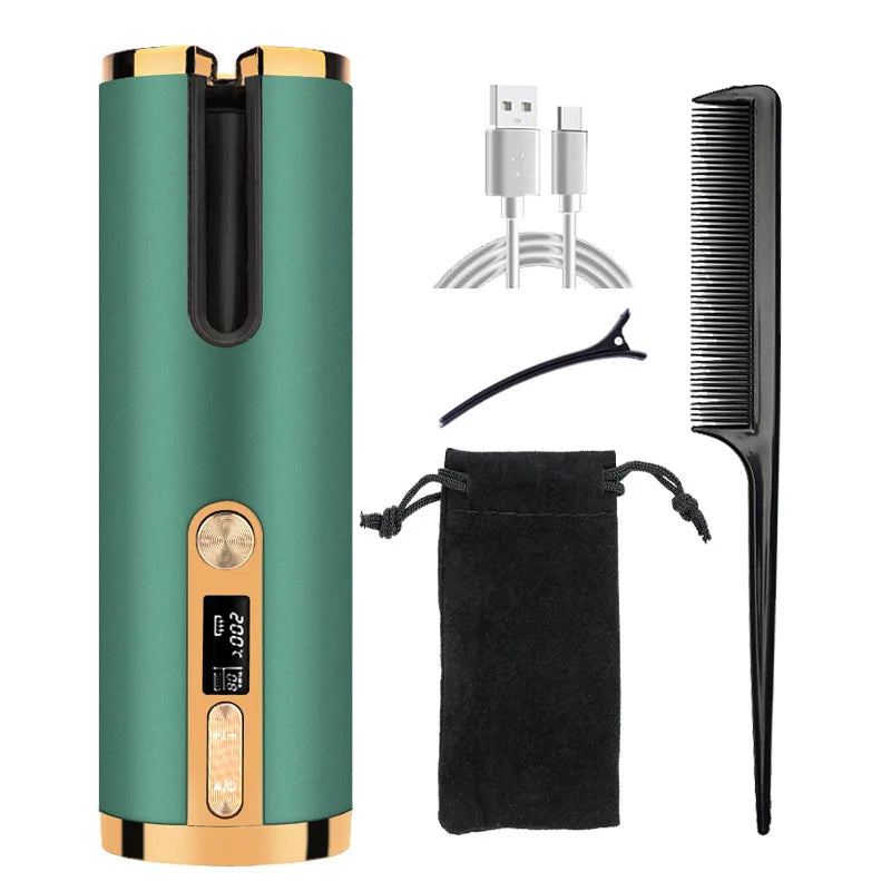 "Cordless Automatic Hair Curler - Fast Heat & Adjustable Temp"