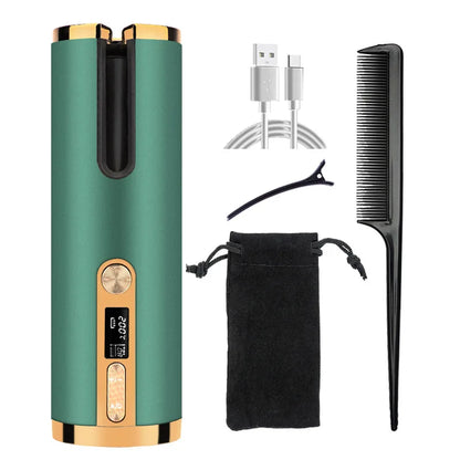 "Cordless Automatic Hair Curler - Fast Heat & Adjustable Temp"