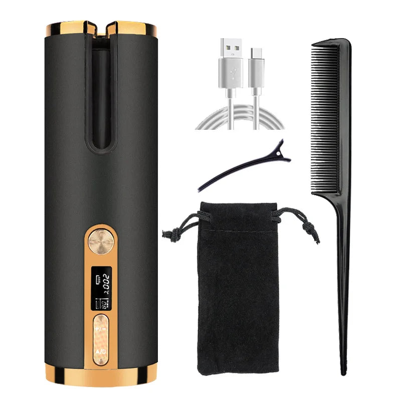 "Cordless Automatic Hair Curler - Fast Heat & Adjustable Temp"
