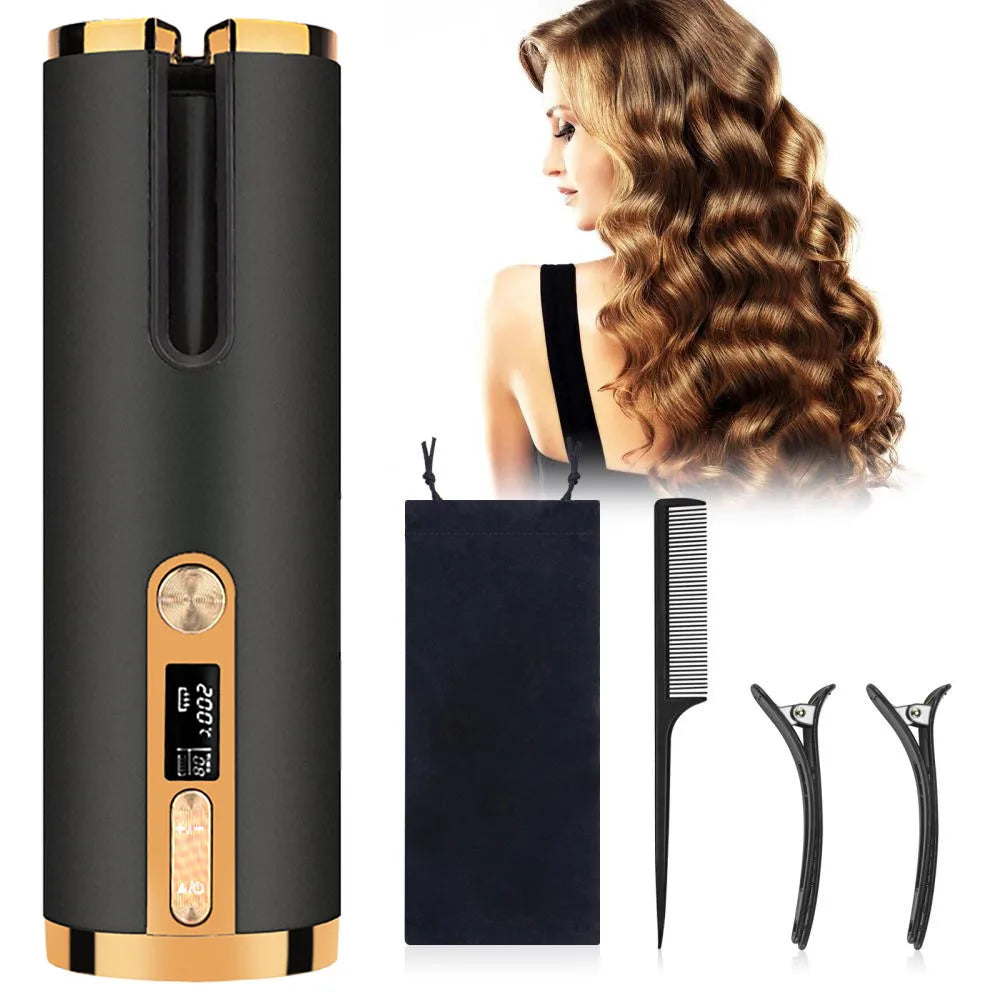"Cordless Automatic Hair Curler - Fast Heat & Adjustable Temp"