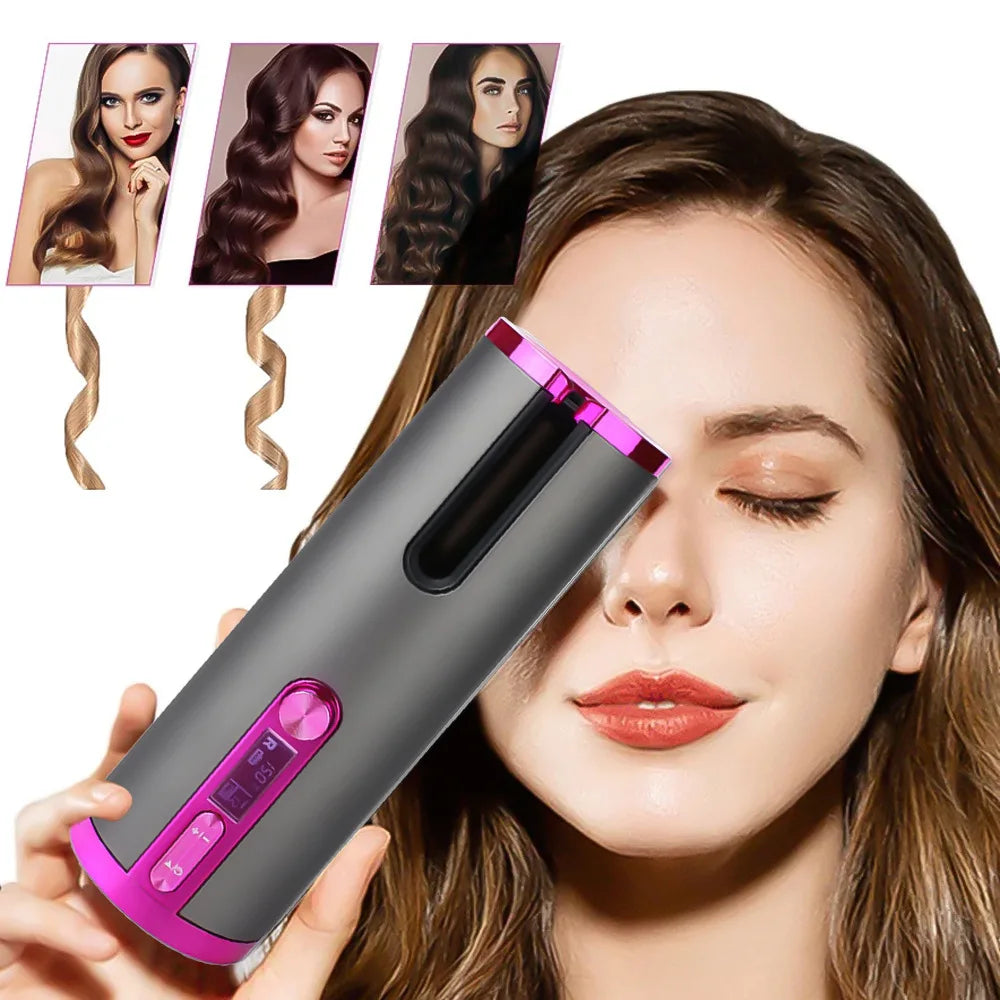 "Cordless Automatic Hair Curler - Fast Heat & Adjustable Temp"