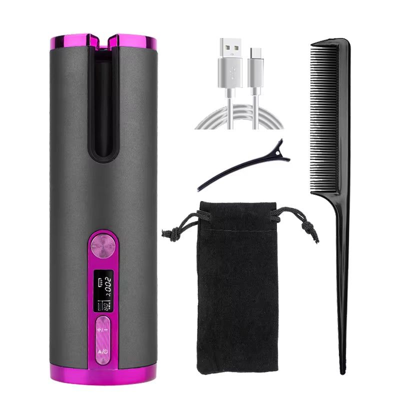 "Cordless Automatic Hair Curler - Fast Heat & Adjustable Temp"